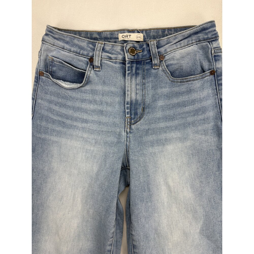 Oat Wide Leg Jeans Size 2 Light Wash Raw Hem - Picture 6 of 12